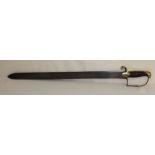 Antique sword single edged blade 64cms with brass hilt 76cms overall