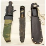 Falkland's War Veteran Commando Officer's 1980 dated & other knives with scabbards (3) all blades