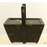 Chinese Black Pained Wooden Food Carrier with slide opening lid and painted flower and tiger