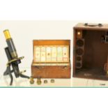 Mahogany cased Victorian Brass Microscope by Swift plus a boxed collection of approximately 70