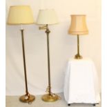 2 brass standard lamps and brass table lamp