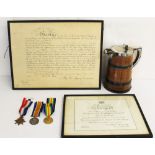 A WW1 Medal trio named to Captain RM Wright of the Royal Army Medical Corps with his framed