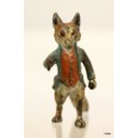 A miniature Vienna cold painted bronze figure of a fox in clothing 3.8cm high