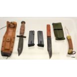 Falkland's war Veteran Commando Officer's Knife in Leather Scabbard with Two other knives & 9mm