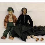 Two early 20th century French boudoir dolls 66cms high dressed as peasants with human hair