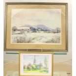 A ltd edition 'Bill Toop' print 117/300 of 'Snow over Old Sarum' together with a watercolour of