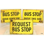 3 yellow enamel bus stop signs (possibly Bournemouth) each 42cm x 27cm