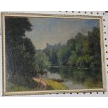 Charles S. Meacham - View of Swanbourne Lake, Arundel, oil on board, signed, approx 25cm x 35cm.