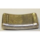 A George III silver curved rectangular snuffbox, engraved with vine leaves and tendrils, the lid