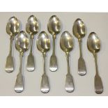 A set of eight Victorian silver Fiddle pattern teaspoons, London 1838 by Robert Wallis.