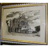 Neil Holland - 'Arundel Cathedral', watercolour and ink, indistinctly signed and titled, approx 27cm