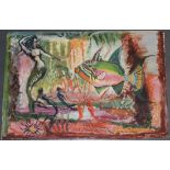 Derrick L. Sayer - Mermaids and Fish, 20th Century oil on paper, signed, approx 32.5cm x 48.5cm.