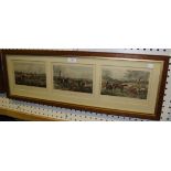 A set of six mid/late 19th Century hand-coloured aquatints, Hunting Scenes, each approx 15.5cm x