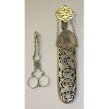An Edwardian silver châtelaine spectacles case, the front pierced and engraved with exotic birds,
