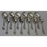 A George V silver part canteen of Hanoverian cutlery, comprising six soup spoons, dessert spoons,