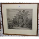 Dimitrios Emmanuel Galanis - View of Figures in a Parkland, monochrome etching, signed and inscribed