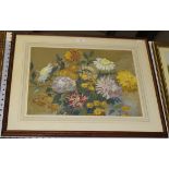 R. Williams - Still Life Study of Chrysanthemums and Other Flowers, 20th Century gouache, signed,