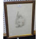 After Charles Prosper Sainton - Dancer seated by a Lute, monochrome print, signed in pencil,