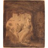 Circle of Joshua Cristall - Study of a Family in an Interior, late 18th Century ink and sepia