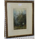 F. Mercer - Landscape with a Deer near a Gnarled Tree, watercolour, signed and dedicated to 'D.N.