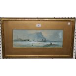 Robert Thornton Wilding - Coastal View with Sailing Boats off a Jetty, watercolour, signed and dated