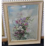 Elizabeth Bridge - Still Life Study of Wild Flowers, watercolour and gouache on fabric, signed,