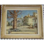 Henry Pilleau - View of a Continental Square, watercolour, signed with monogram, approx 24cm x