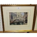 H.B. - View of the Ponte Di Canonica, early 20th Century watercolour, signed with monogram recto,