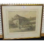 Attributed to Holmes Edwin C. Winter - Figures in a Farmyard, pencil drawing, approx 24cm x 30cm,