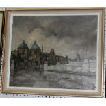 H. Zeegers - View of a Continental Street on a Rainy Day, oil on canvas, indistinctly signed, approx