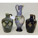 Two Doulton Lambeth stoneware 'Scotch' flasks, each high shouldered body decorated with Art