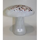 A Boda glass mushroom designed by M. Backström, the opaque white body with polychrome splodges to