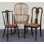A 19th Century ash and elm Windsor armchair (faults), together with two Edwardian inlaid side