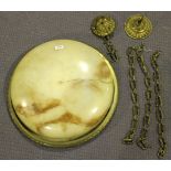 A 19th Century gilt cast bronze and alabaster ceiling light, the circular shade within a berried