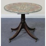 A Regency and later mahogany and specimen hardstone centre table, the top inlaid with various