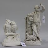 A Robinson and Leadbeater Parian vesta holder group 'Match Making', circa 1871, modelled as two owls