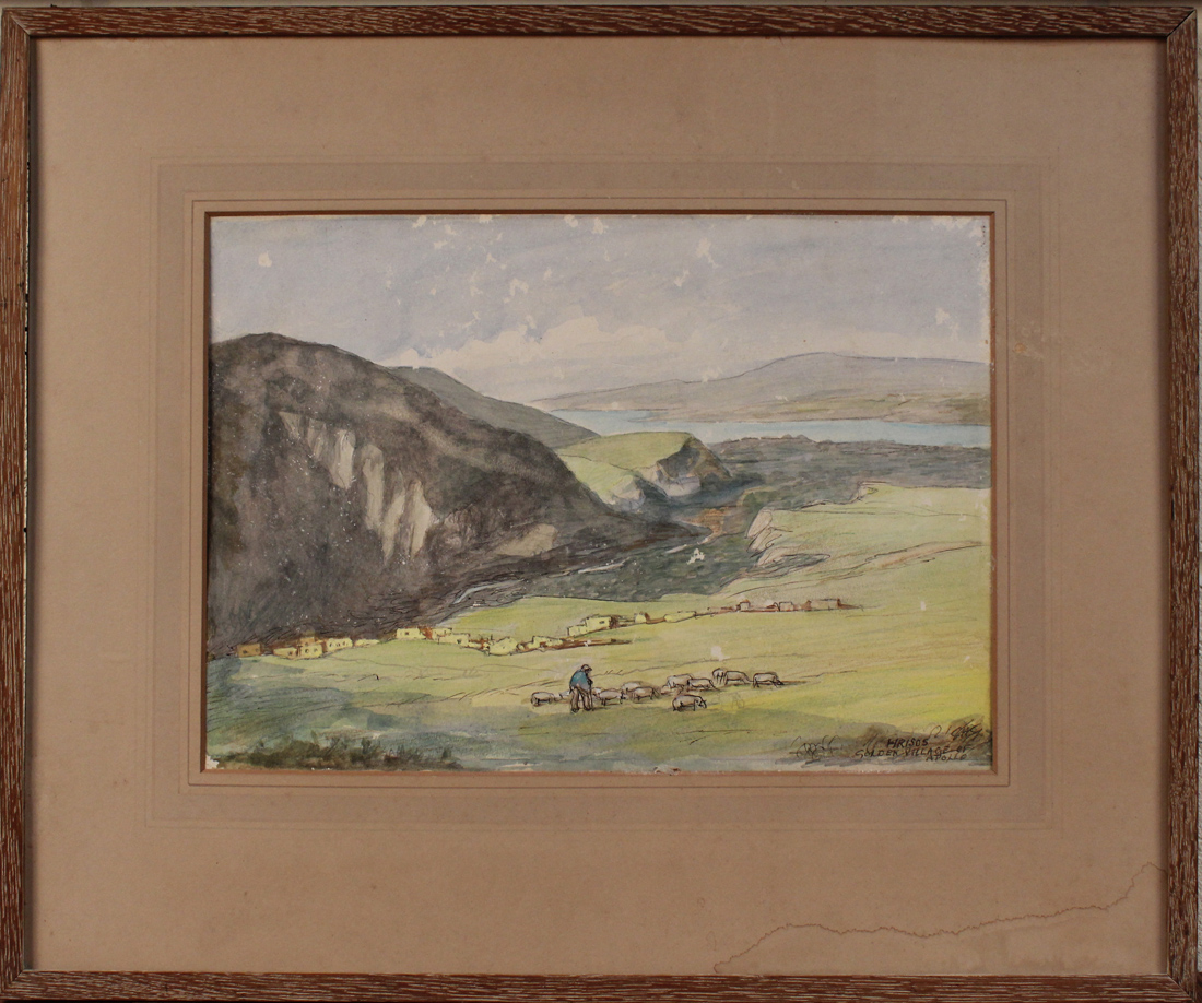 Ernest Howard Shepard - 'Hrisos Golden Village of Apollo', watercolour, gouache and ink, signed with