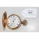 A Waltham gilt metal cased keyless wind hunting cased gentleman's pocket watch with a signed lever