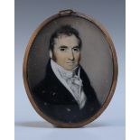 George Engleheart - Oval Miniature Portrait of a Gentleman wearing a Navy Jacket, watercolour,