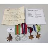 A 1914-15 Star to '8652 Pte P.J. Swann. R.War:R.', with the accompanying forwarding named forwarding