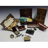 A group of various collectors' items, including ambrotypes, a pair of Negretti & Zambra mahogany