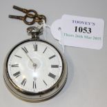 A silver pair cased keywind open-faced gentleman's pocket watch, the gilt fusee movement with a