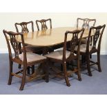 A 20th Century George III style mahogany twin pedestal dining table, length approx 252cm, together