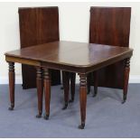 A late 19th Century mahogany dining table, the moulded top fitted with two extra leaves, raised on