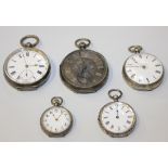 A silver cased keywind open-faced gentleman's pocket watch, the silvered dial with gilt Roman