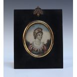 19th Century Continental School - Oval Miniature Portrait of a Lady wearing a Tiara, watercolour