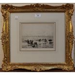 William Lionel Wyllie - Hauling the Seine, early 20th Century monochrome etching, signed in