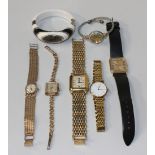 An Accurist 9ct gold lady's bracelet wristwatch, a Marvin 9ct gold shaped square cased lady's