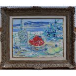 Max Rädecker - Still Life by the Sea, gouache, signed, approx 46.5cm x 61cm, within a gilt