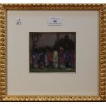 Frederick William George - Figures in a Queue, pastel, artist's name to Campbell Wilson label verso,